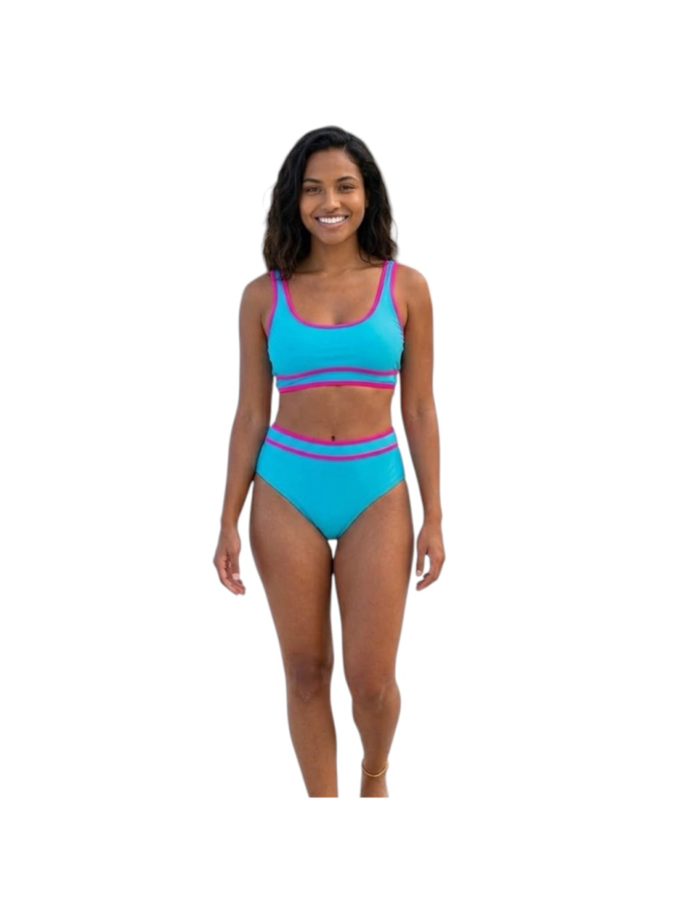 NWT BMJL Women’s XL Aqua Hot Pink High Waist Two Piece Swimsuit